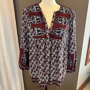 Lucky Brand Women's Boho Hippie Long Sleeve Tunic Top, Size Medium